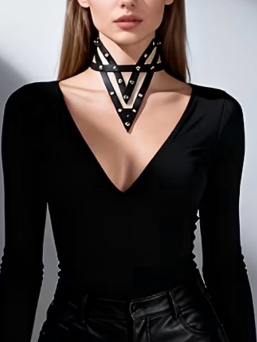 New Dolls Kill Leather Geometric Choker Necklace - Picture 5 of 12